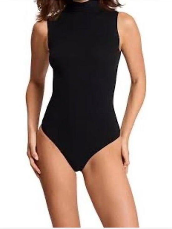 a new day Tops - Women’s  Black Sleeveless Mock-Neck One-Piece Bodysuit